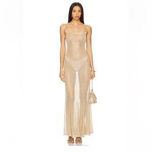 Bella Venice The Serafina Dress Gold Elegant Maxi sheer knit Revolve XS